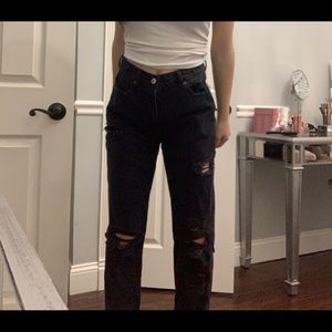 American Eagle Black Ripped Mom Jeans